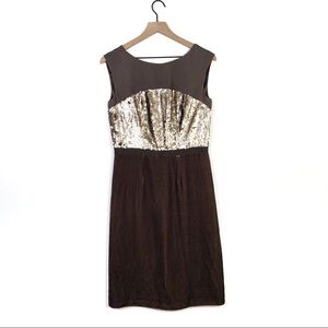 Boden Taupe Silk Blend Velvet Sequin 4 Long Holiday Sparkle Dress